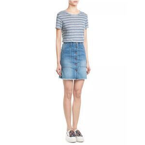 Revolve CURRENT ELLIOTT The Naval Button Front Denim Hight Jean Skirt in Blue 29